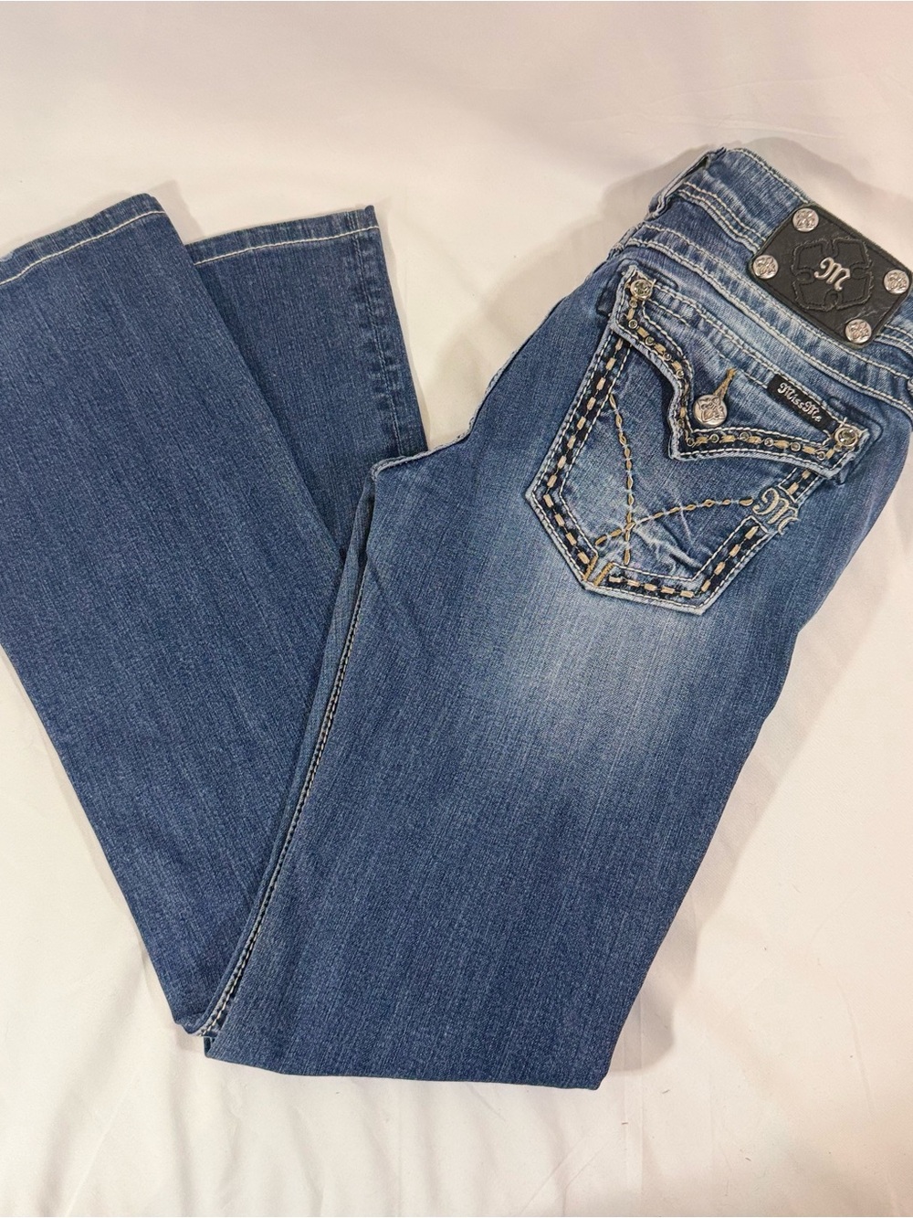 Miss Me Blue Bootcut Jeans with Embellished Back Pockets
